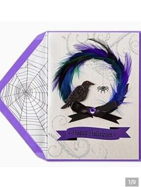 PAPYRUS Halloween Spooky feather & gem Wreath cards, includes 2 cards
